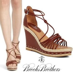 Brooks Brothers Leather Strappy Platform Wedge 6
